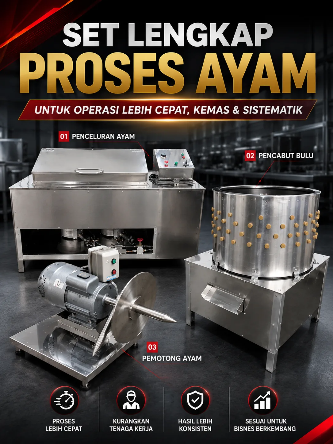 Set Mesin Proses Ayam (3 Mesin Lengkap)